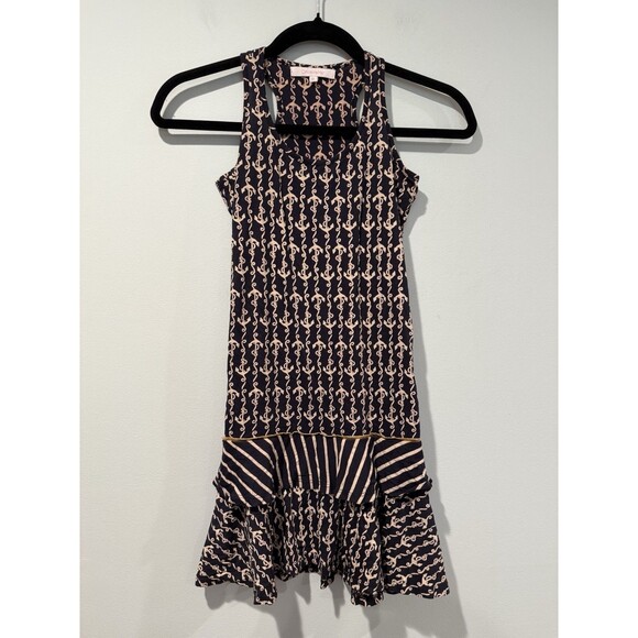 OndadeMar Tank Dress Womens XS Cover Up Stretch Ruffles Nautical Anchor Travel - Picture 1 of 5